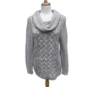 Cabelas Cable Knit Sweater Sz M Cream Cowl Neck Chunky Cozy Minimalist Career